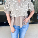 The Fall Peplum Top - Light Mocha-200 Fashion Blouses-ENTRO-July & June Women's Fashion Boutique Located in San Antonio, Texas