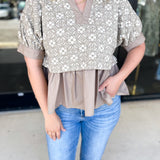The Fall Peplum Top - Light Mocha-200 Fashion Blouses-ENTRO-July & June Women's Fashion Boutique Located in San Antonio, Texas