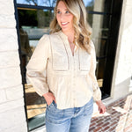 Cream Embroidered Peasant Blouse-200 Fashion Blouses-ABLE-July & June Women's Fashion Boutique Located in San Antonio, Texas