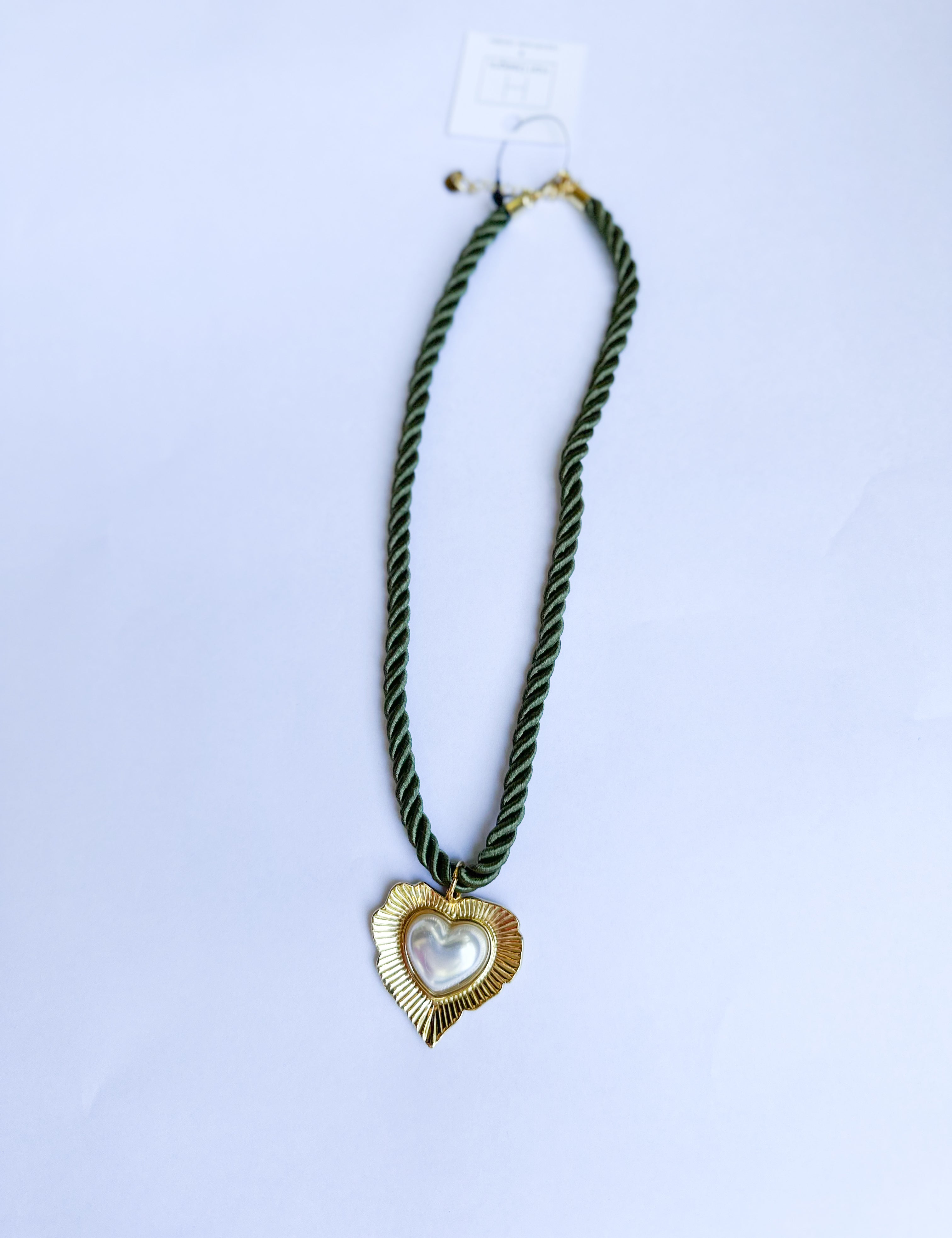 Scarf Necklace - Olive Rope Heart-110 Jewelry & Hair-HART DESIGNS-July & June Women's Fashion Boutique Located in San Antonio, Texas