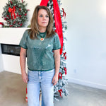 Holiday Party Sweater Top - Hunter Green-200 Fashion Blouses-JODIFL-July & June Women's Fashion Boutique Located in San Antonio, Texas