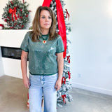 Holiday Party Sweater Top - Hunter Green-200 Fashion Blouses-JODIFL-July & June Women's Fashion Boutique Located in San Antonio, Texas