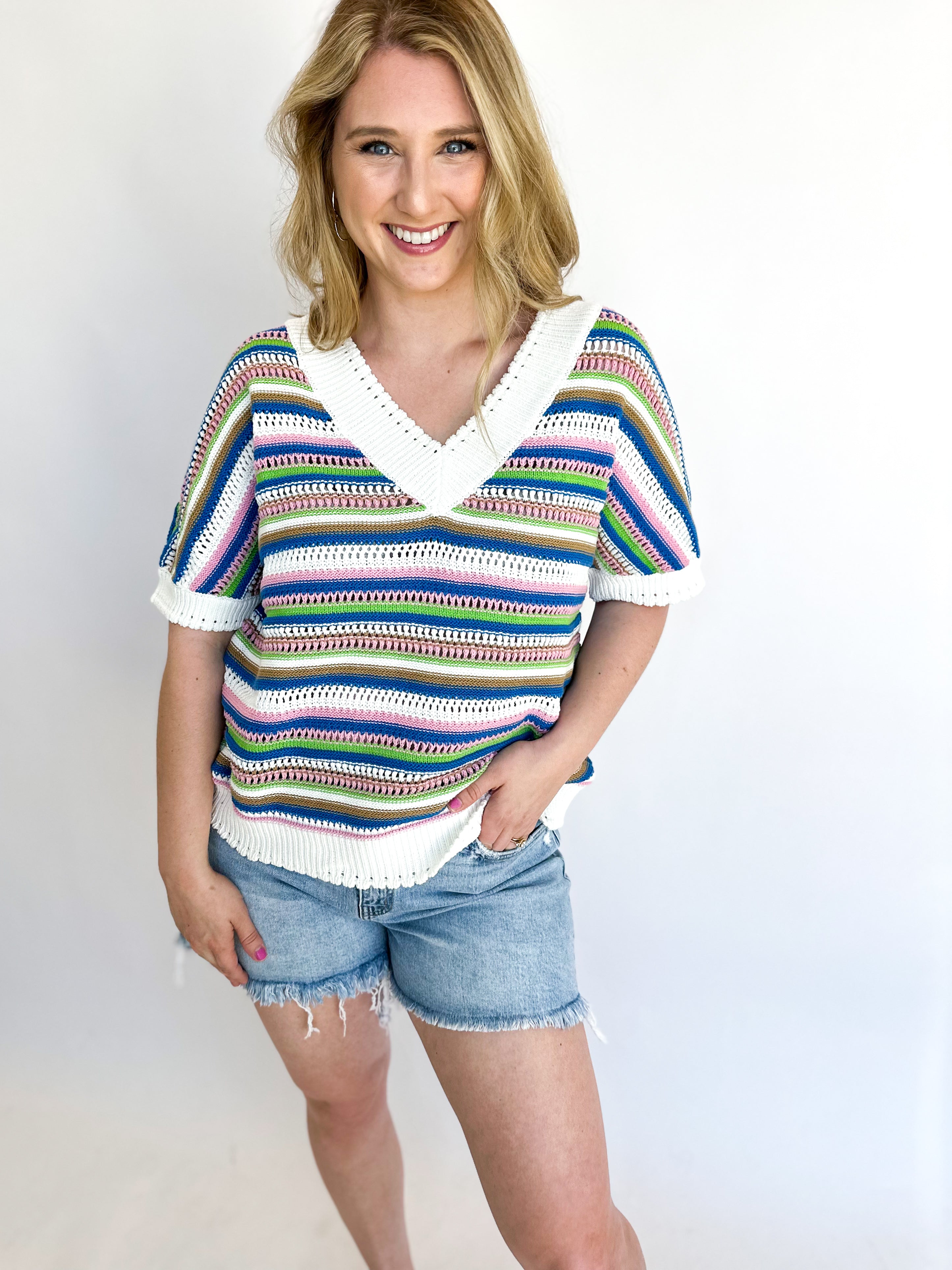Pastel Knit Top-230 Sweaters/Cardis-JODIFL-July & June Women's Fashion Boutique Located in San Antonio, Texas