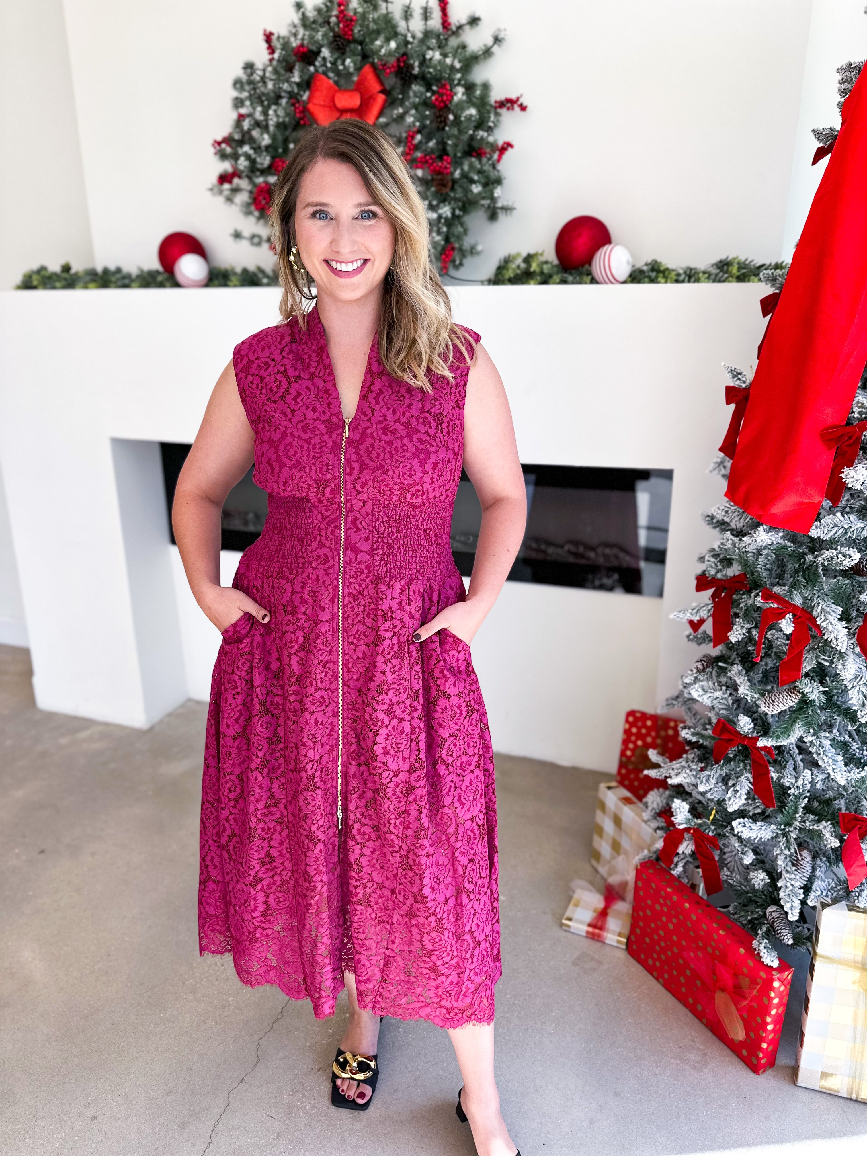 Elegant Lace Midi Dress - Merlot-500 Midi-FATE-July & June Women's Fashion Boutique Located in San Antonio, Texas