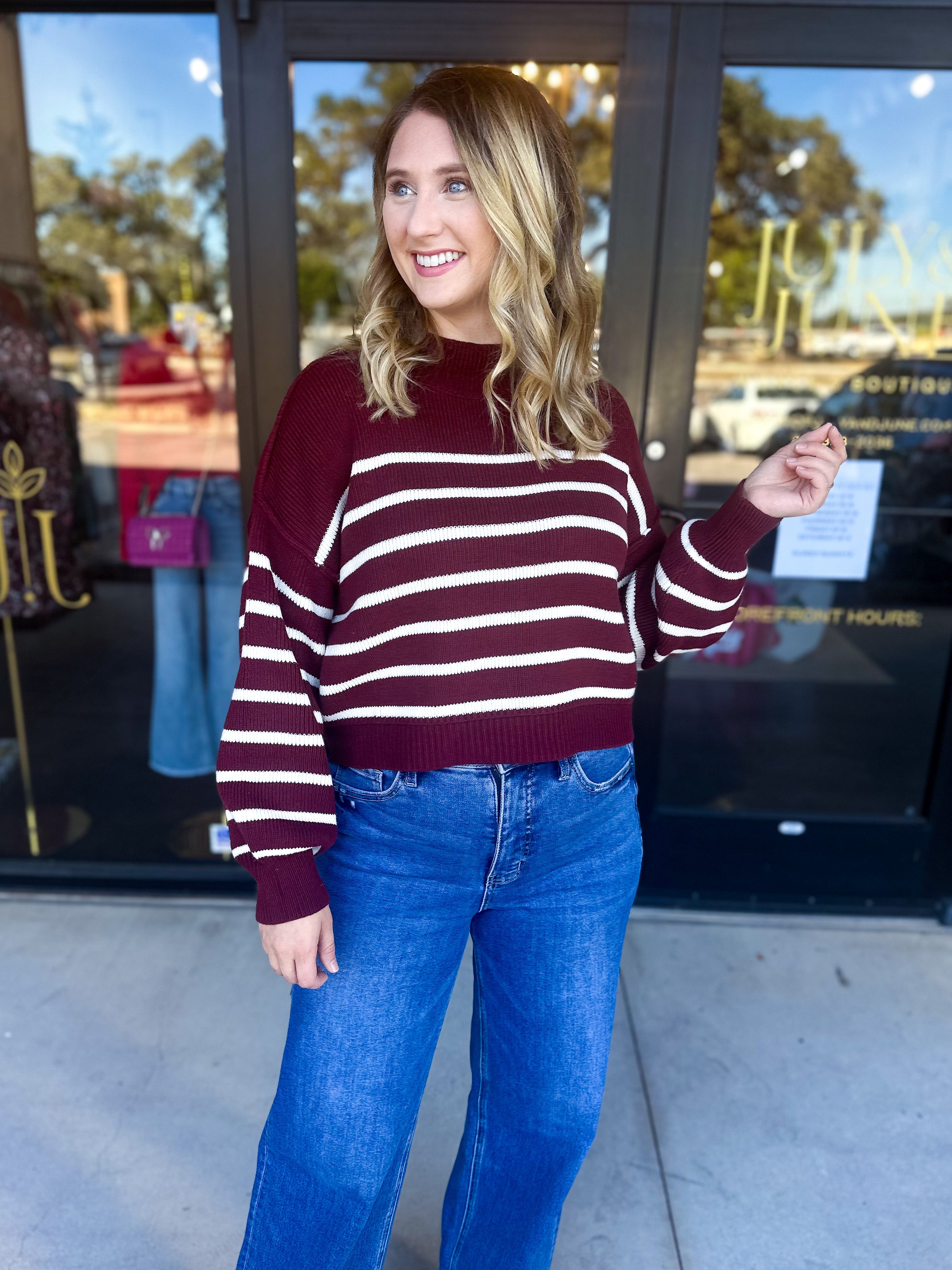 Pink Friday Doorbuster - Mock Neck Sweater Top - Burgundy - IN STORE-PINK FRIDAY DOORBUSTERS-BLU PEPPER-July & June Women's Fashion Boutique Located in San Antonio, Texas