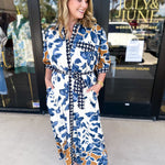Slate Blue & Rust Watercolor Midi Dress-500 Midi-ENTRO-July & June Women's Fashion Boutique Located in San Antonio, Texas