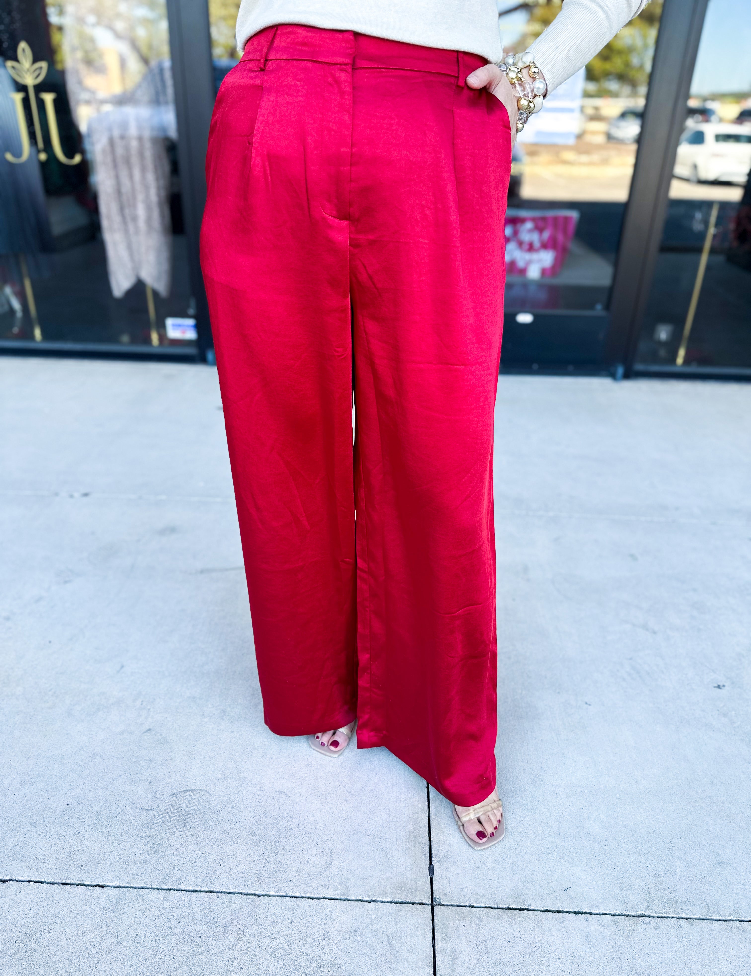 Chic Stain Trouser Pant - Red-400 Pants-SKIES ARE BLUE-July & June Women's Fashion Boutique Located in San Antonio, Texas