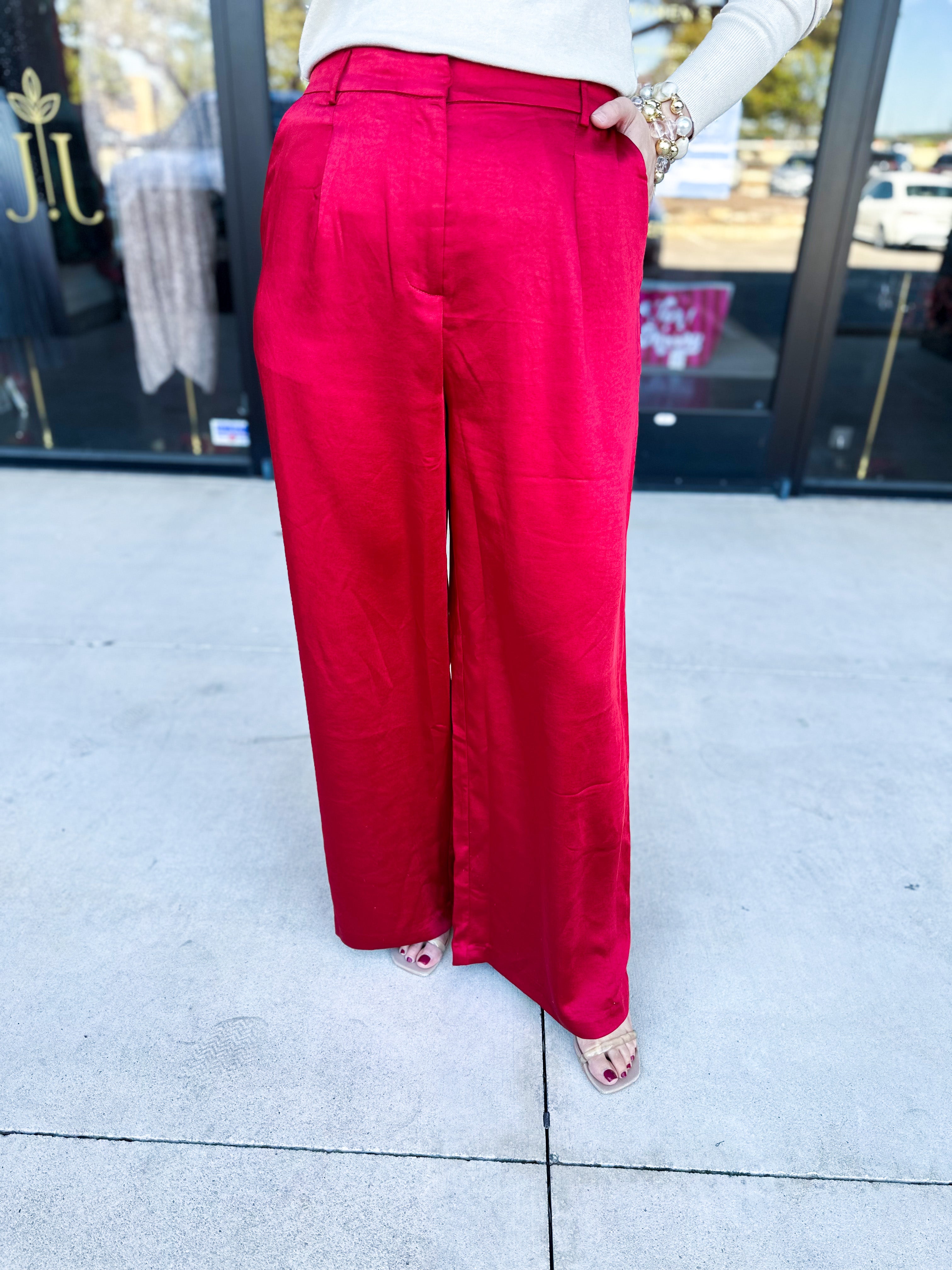 Chic Stain Trouser Pant - Red-400 Pants-SKIES ARE BLUE-July & June Women's Fashion Boutique Located in San Antonio, Texas