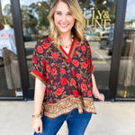 Fall Garden Blouse - Black-200 Fashion Blouses-ENTRO-July & June Women's Fashion Boutique Located in San Antonio, Texas