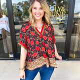Fall Garden Blouse - Black-200 Fashion Blouses-ENTRO-July & June Women's Fashion Boutique Located in San Antonio, Texas