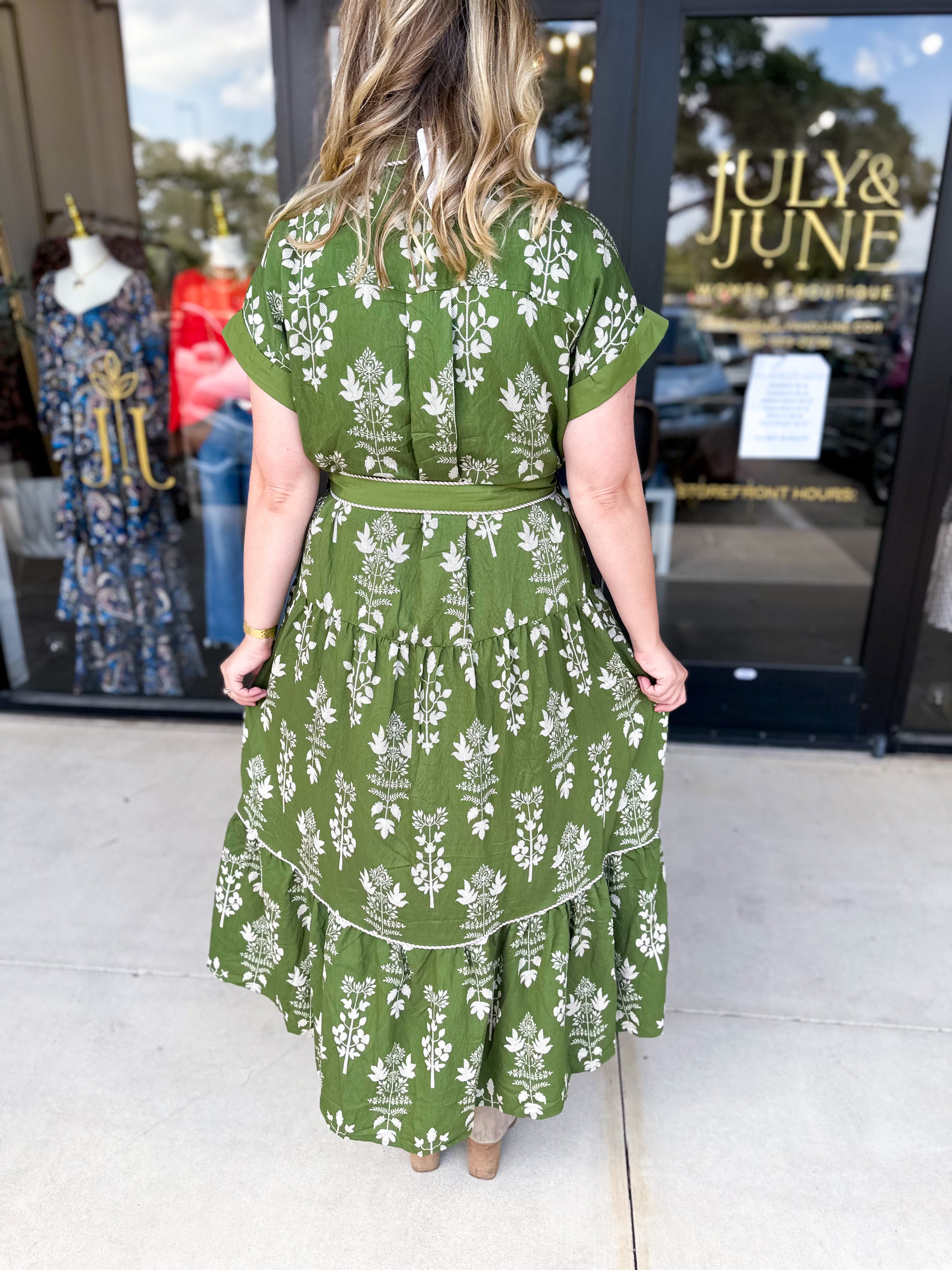 The Kailey Midi Dress - Olive-500 Midi-ENTRO-July & June Women's Fashion Boutique Located in San Antonio, Texas