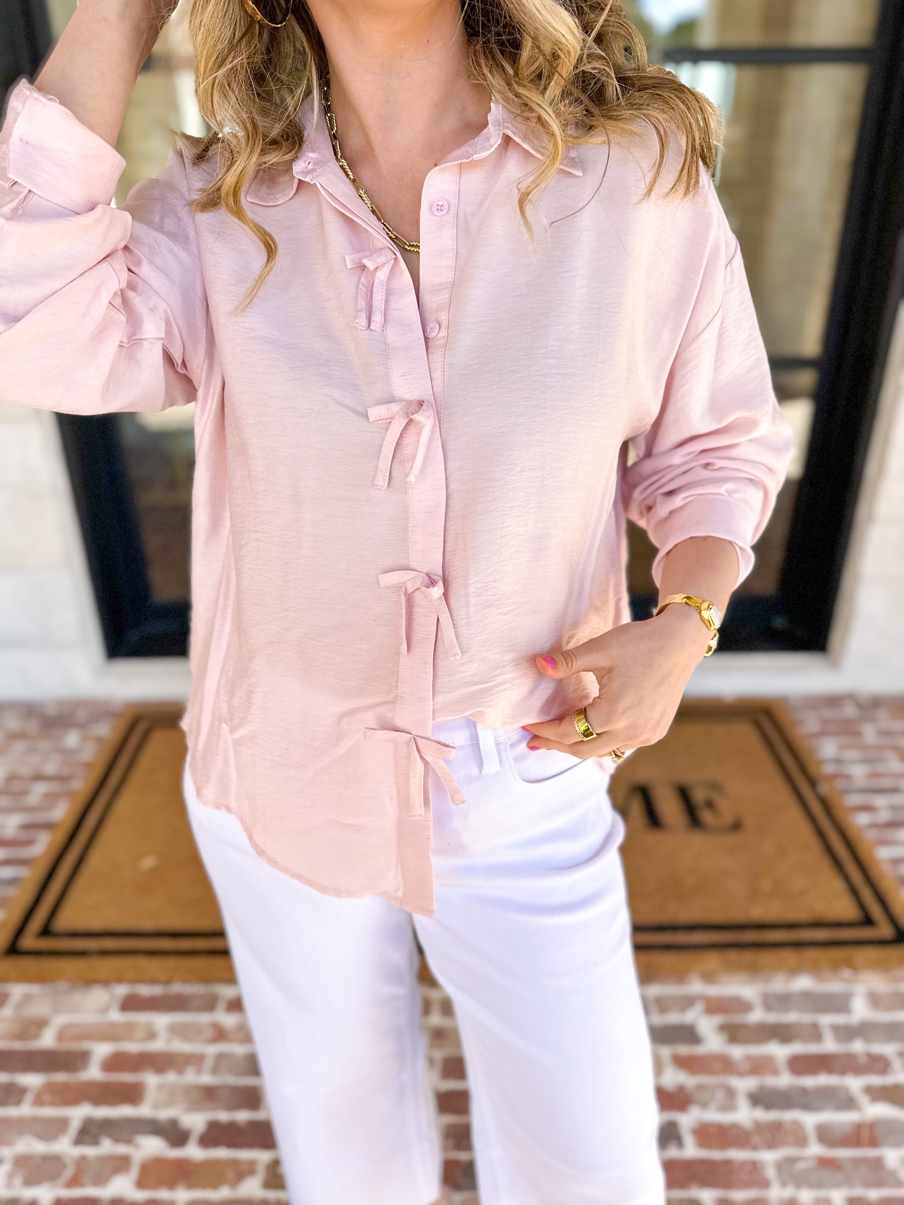 Bow Detailed Blouse - Pink-200 Fashion Blouses-IN FEBRUARY-July & June Women's Fashion Boutique Located in San Antonio, Texas