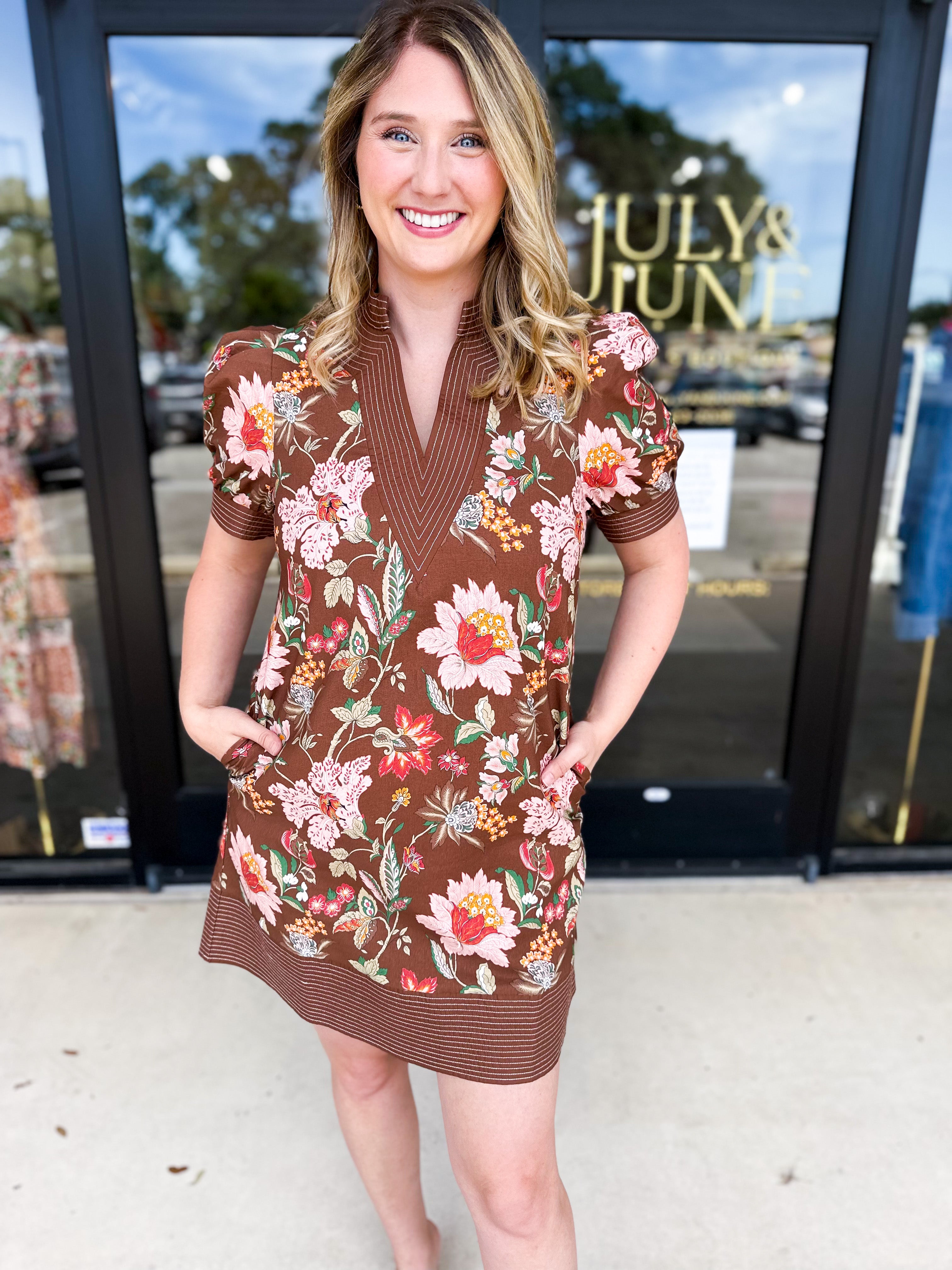 The Julia Mini Dress - Brown-510 Mini-ENTRO-July & June Women's Fashion Boutique Located in San Antonio, Texas