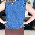 Ruffled Denim Vest-600 Outerwear-LISTICLE-July & June Women's Fashion Boutique Located in San Antonio, Texas