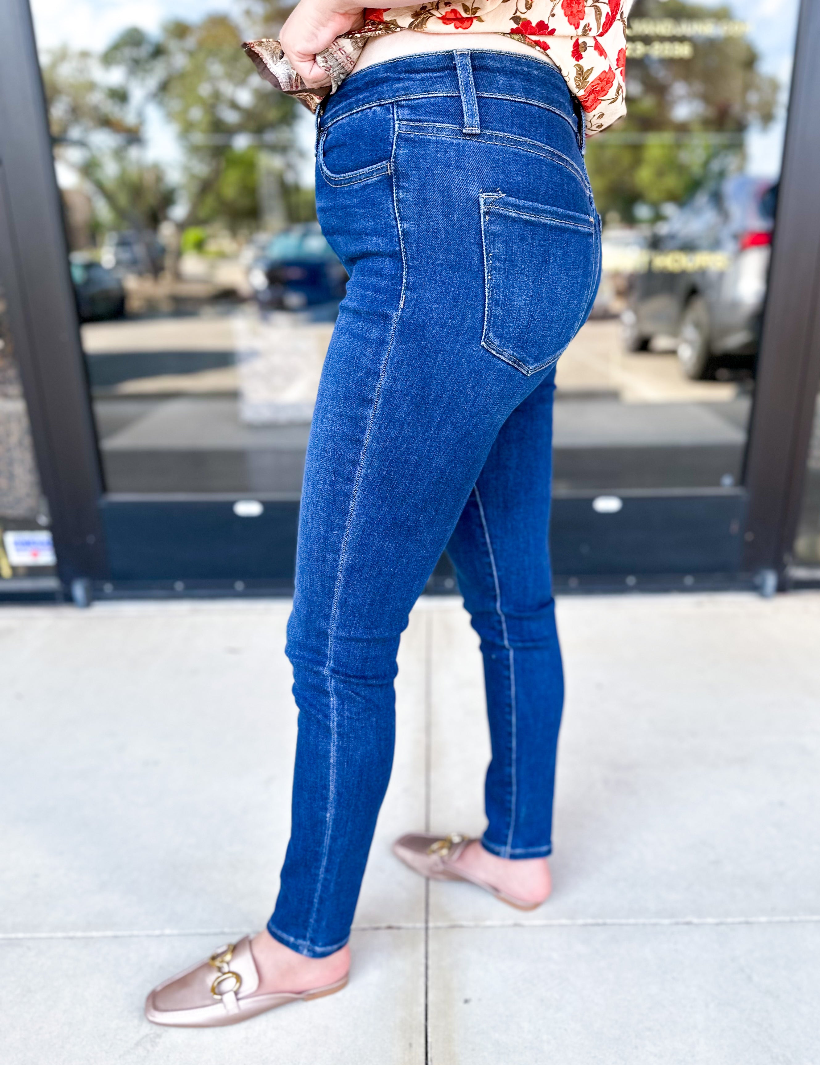 Vervet - High Rise Dark Wash Skinny Jeans-400 Pants-VEVERT BY FLYING MONKEY-July & June Women's Fashion Boutique Located in San Antonio, Texas
