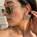 Bohemian Gemme - Bridget Wood Fan Earrings-110 Jewelry & Hair-Bohemian Gemme-July & June Women's Fashion Boutique Located in San Antonio, Texas
