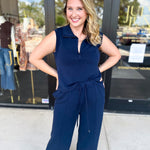 Soft Modal Zip Sleeveless Top - Navy - RESTOCK-210 Casual Blouses-SKIES ARE BLUE-July & June Women's Fashion Boutique Located in San Antonio, Texas