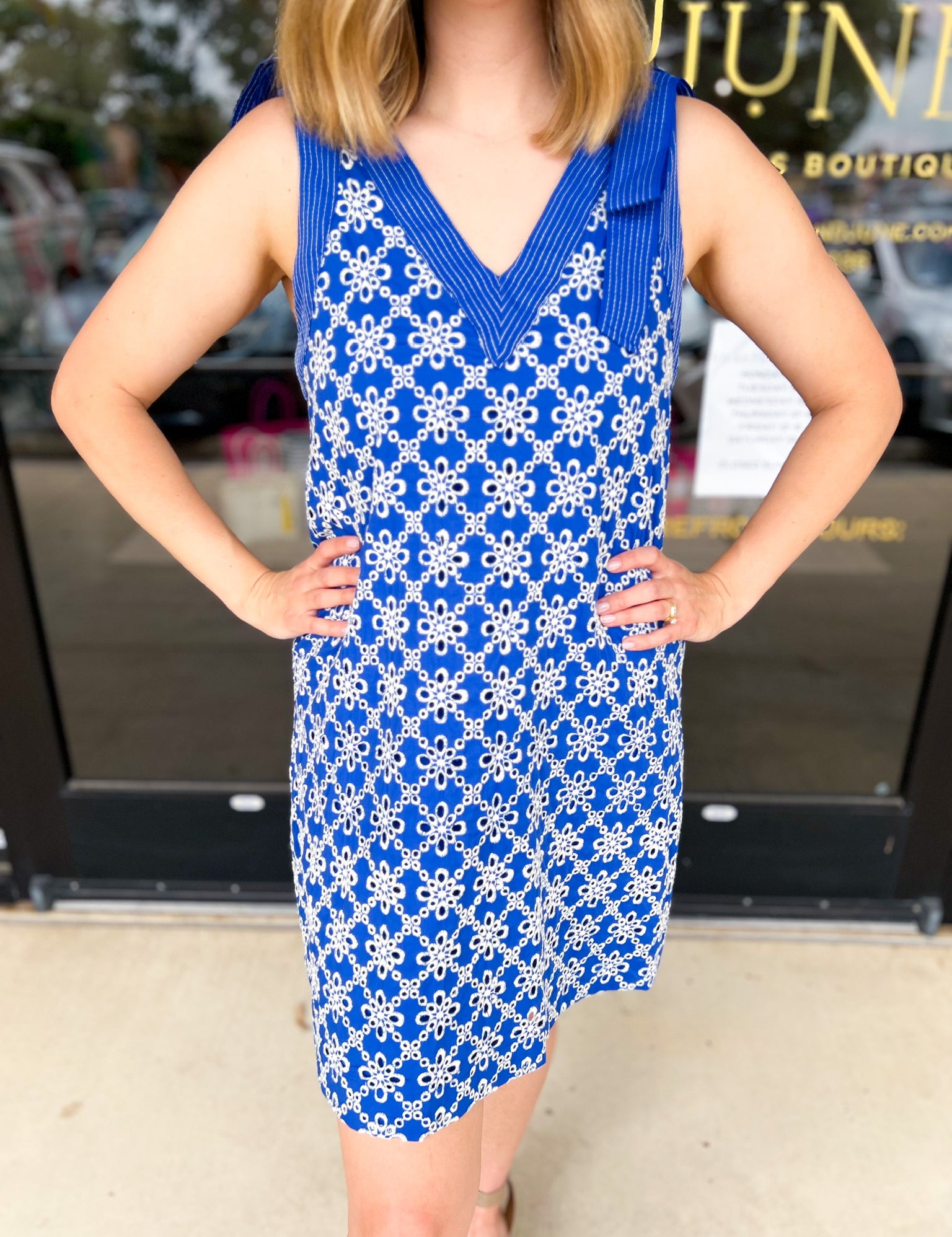 Royal Blue Embroidered Mini Dress-510 Mini-FATE-July & June Women's Fashion Boutique Located in San Antonio, Texas