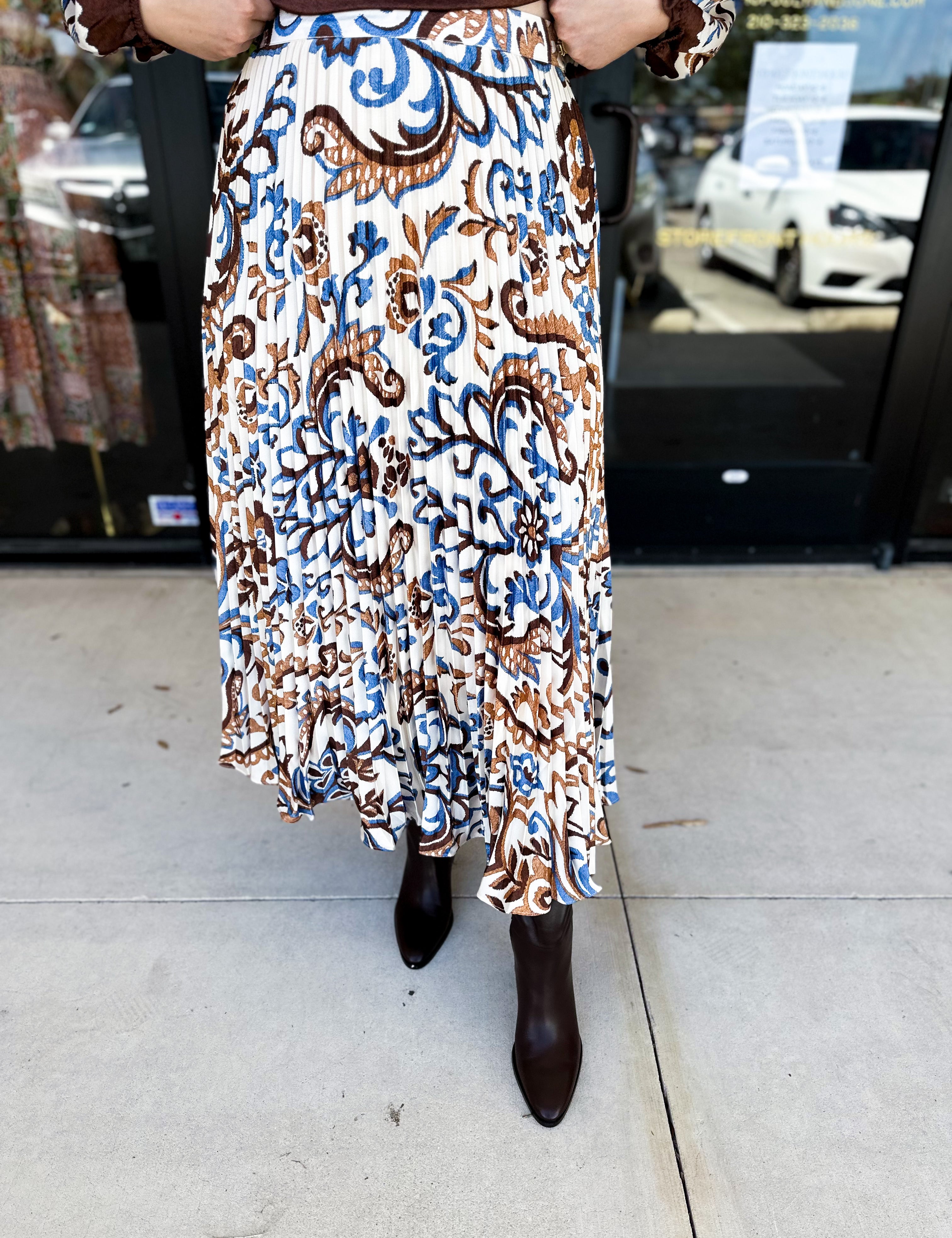 The Savannah Midi Skirt-410 Shorts/Skirts-SKIES ARE BLUE-July & June Women's Fashion Boutique Located in San Antonio, Texas