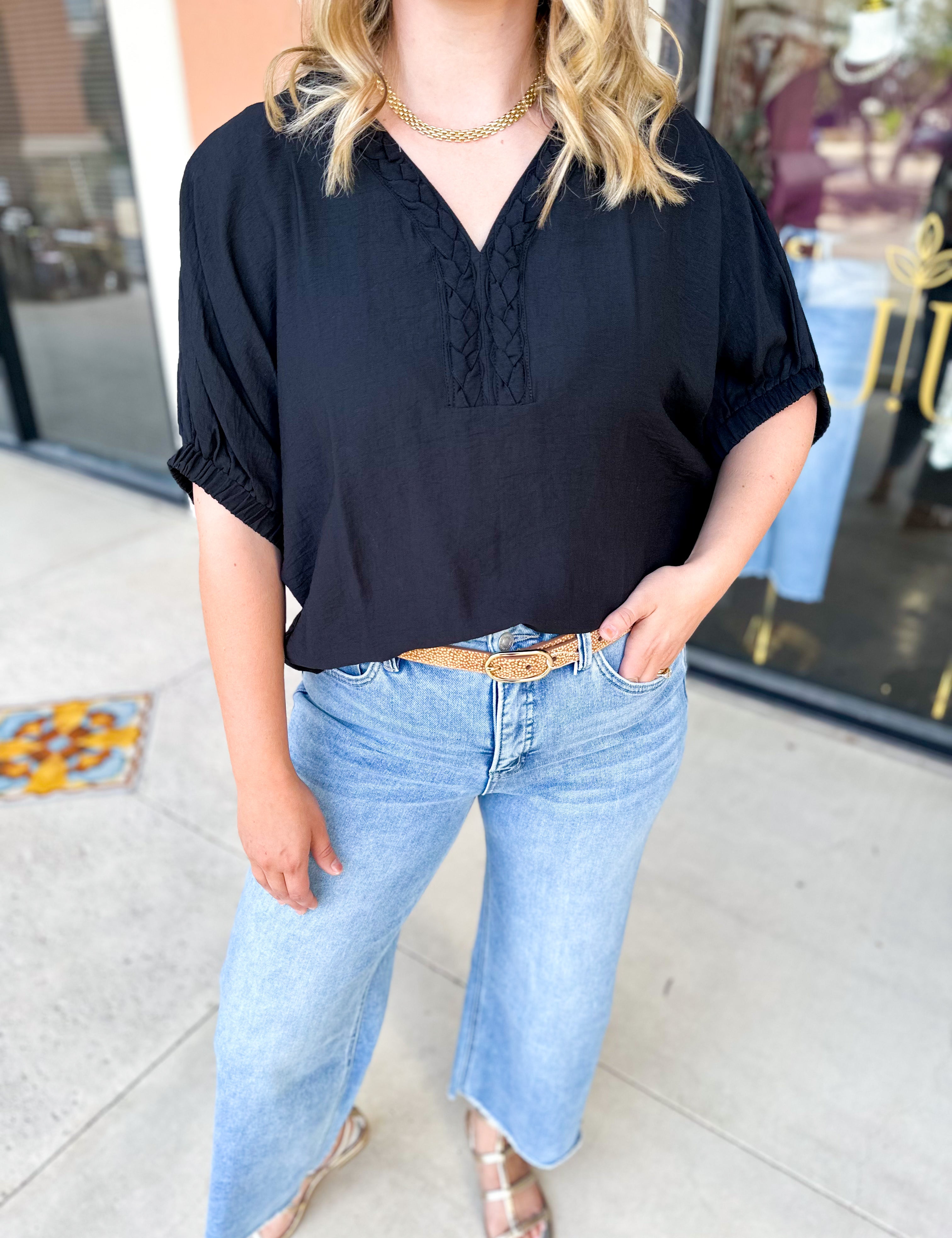 Braided Blouse-200 Fashion Blouses-ENTRO-July & June Women's Fashion Boutique Located in San Antonio, Texas