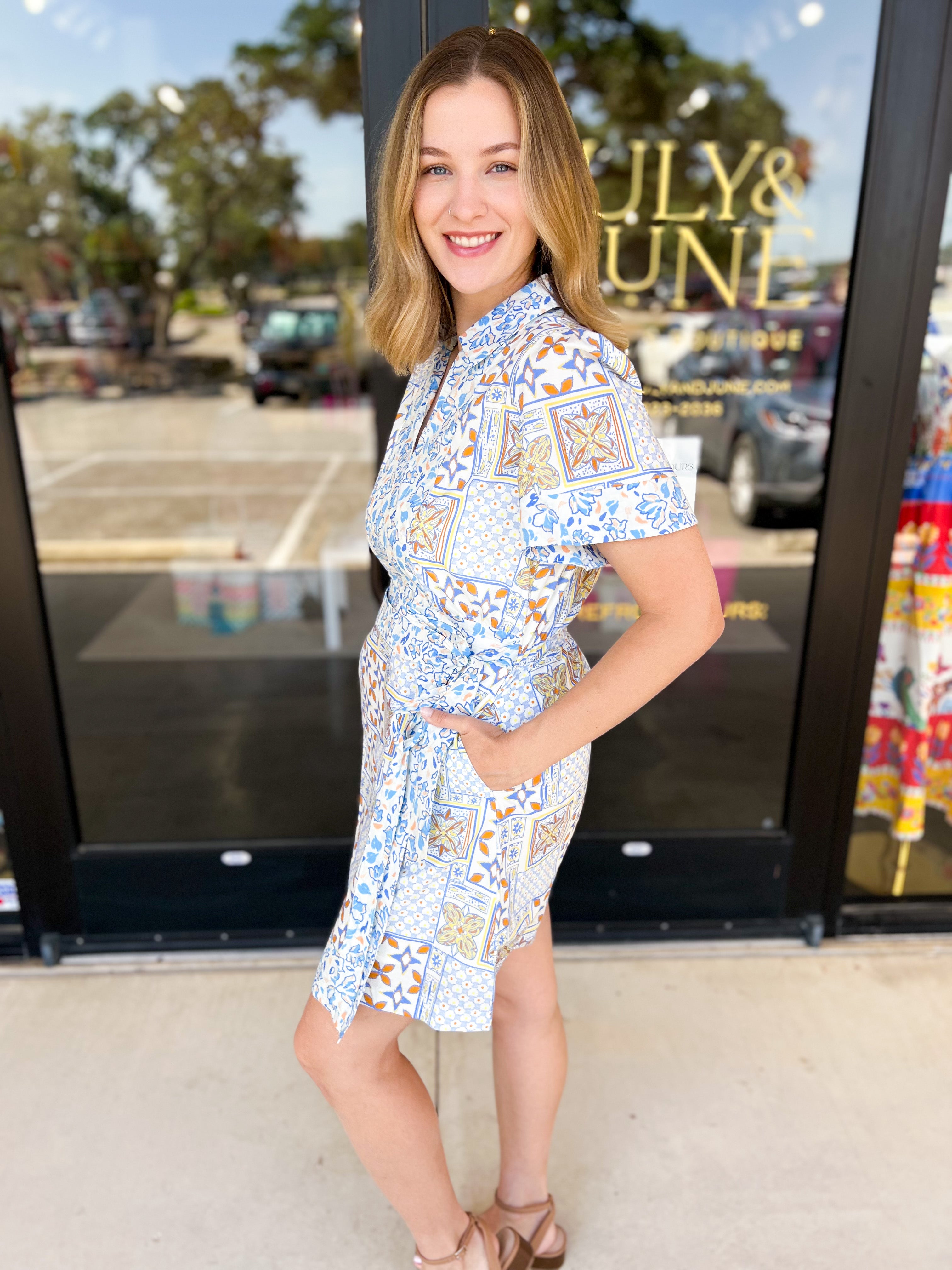 Patchwork Wrap Mini Dress-510 Mini-&MERCI-July & June Women's Fashion Boutique Located in San Antonio, Texas