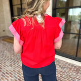 THML - Bold Flutter Sleeve Blouse-200 Fashion Blouses-THML-July & June Women's Fashion Boutique Located in San Antonio, Texas