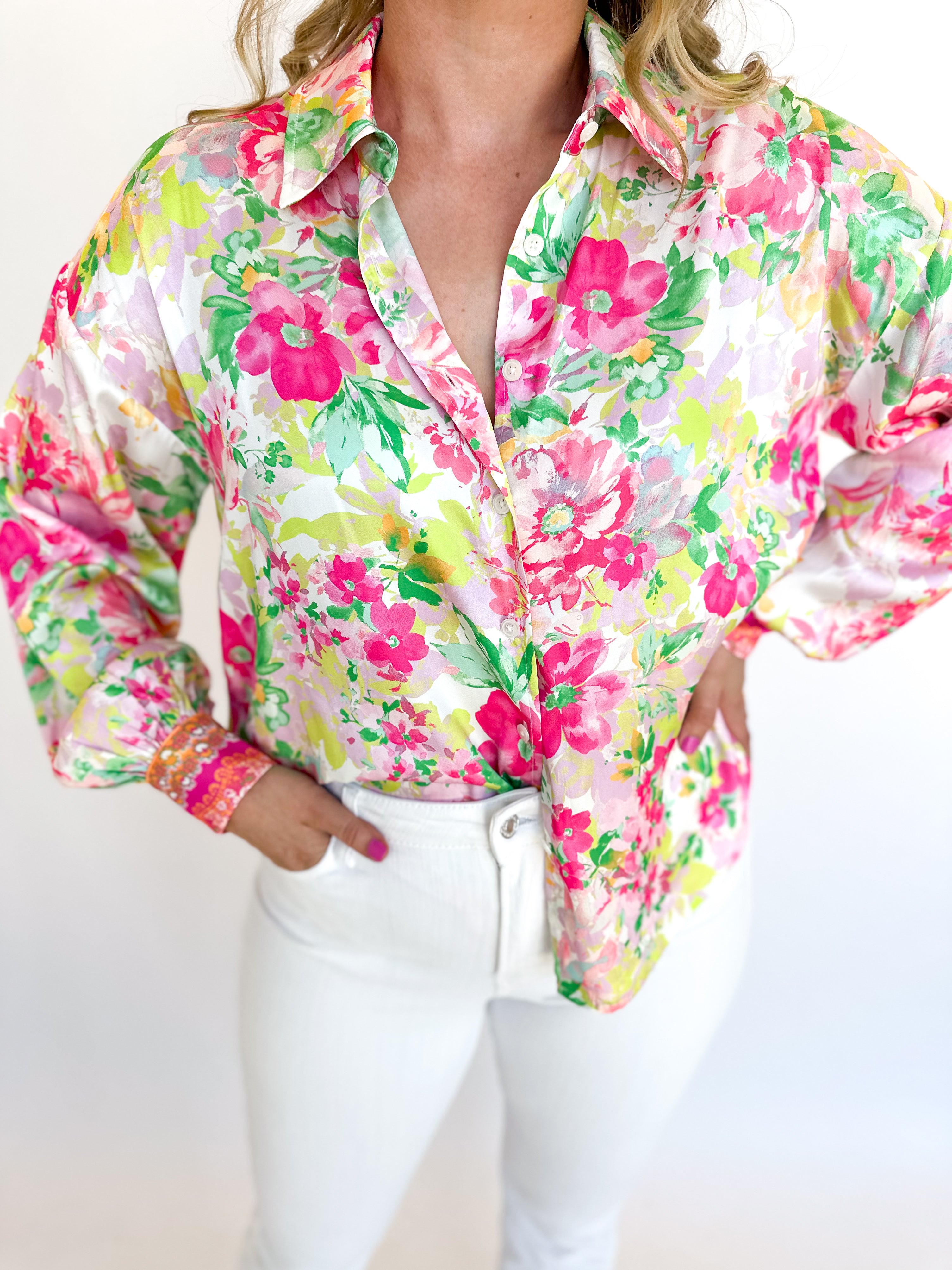 Floral Paradise Blouse-200 Fashion Blouses-CURRENT AIR CLOTHING-July & June Women's Fashion Boutique Located in San Antonio, Texas