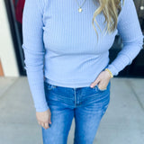 Tailored Cable Knit Sweater Top - Soft Blue-230 Sweaters/Cardis-ALLIE ROSE-July & June Women's Fashion Boutique Located in San Antonio, Texas