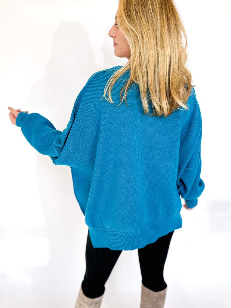 Cozy Oversized Sweater- Ocean Blue-230 Sweaters/Cardis-ENTRO-July & June Women's Fashion Boutique Located in San Antonio, Texas