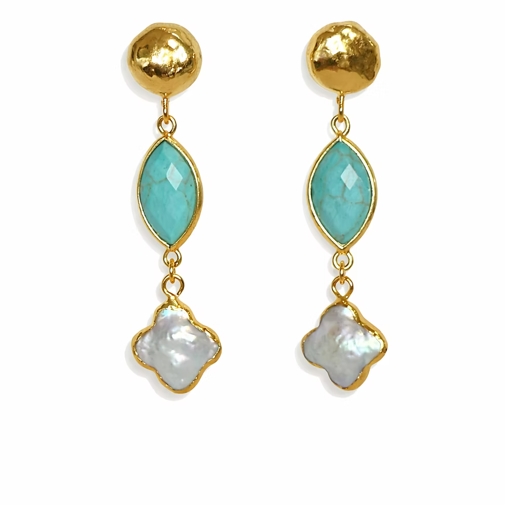 Easton Elle - Clover Pearl Earrings - Turquoise-110 Jewelry & Hair-Easton Elle-July & June Women's Fashion Boutique Located in San Antonio, Texas