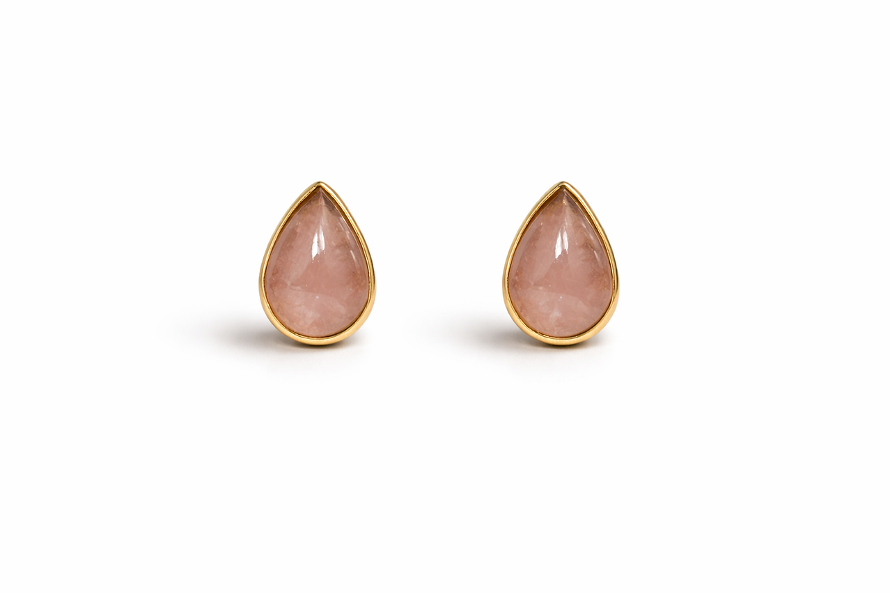 Easton Elle - Tear Drop Stud Earrings - Rose Quartz-110 Jewelry & Hair-Easton Elle-July & June Women's Fashion Boutique Located in San Antonio, Texas