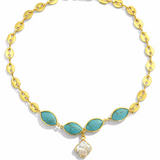 Easton Elle - Clover Pearl Necklace - Turquoise-110 Jewelry & Hair-Easton Elle-July & June Women's Fashion Boutique Located in San Antonio, Texas