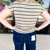 Oatmeal Stripe Comfy Tee-210 Casual Blouses-ENTRO-July & June Women's Fashion Boutique Located in San Antonio, Texas