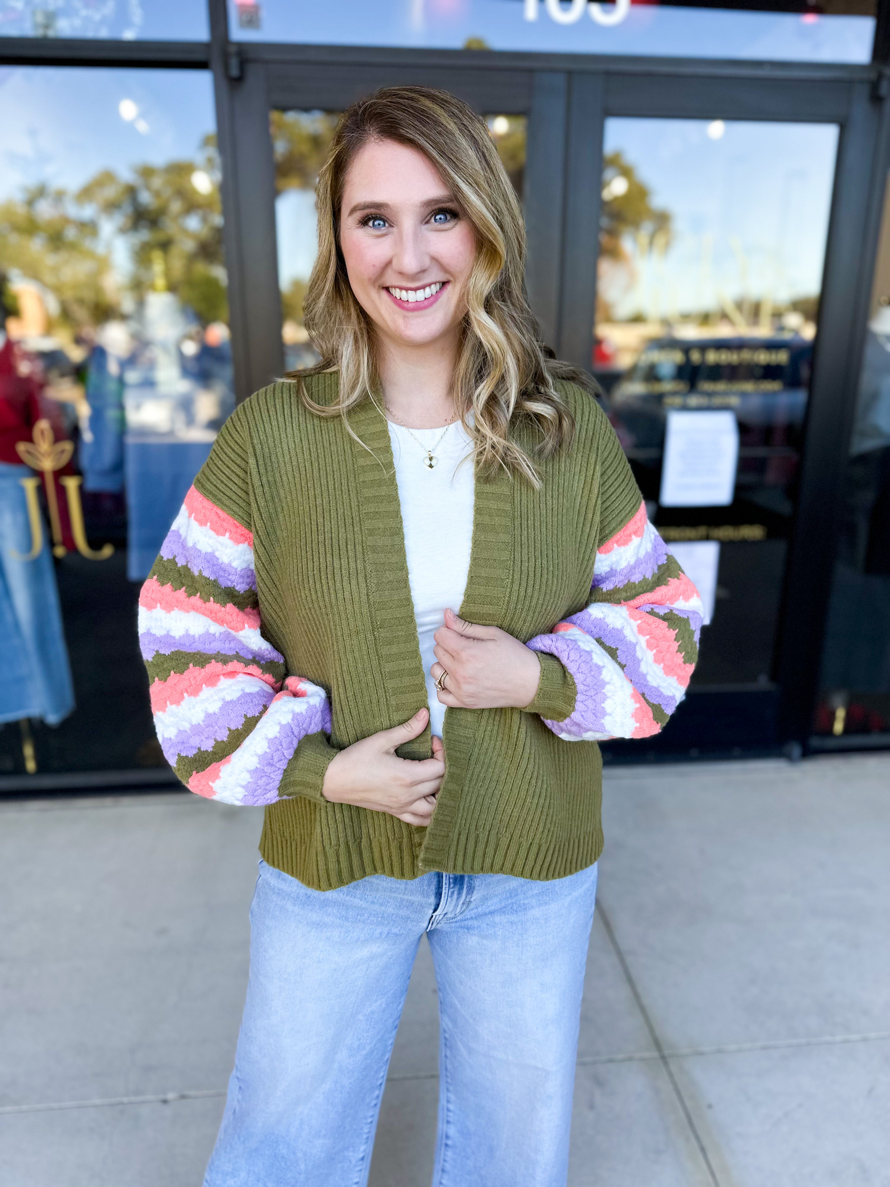 Mary Square - Pippa Green Cardigan-230 Sweaters/Cardis-MARY SQUARE-July & June Women's Fashion Boutique Located in San Antonio, Texas