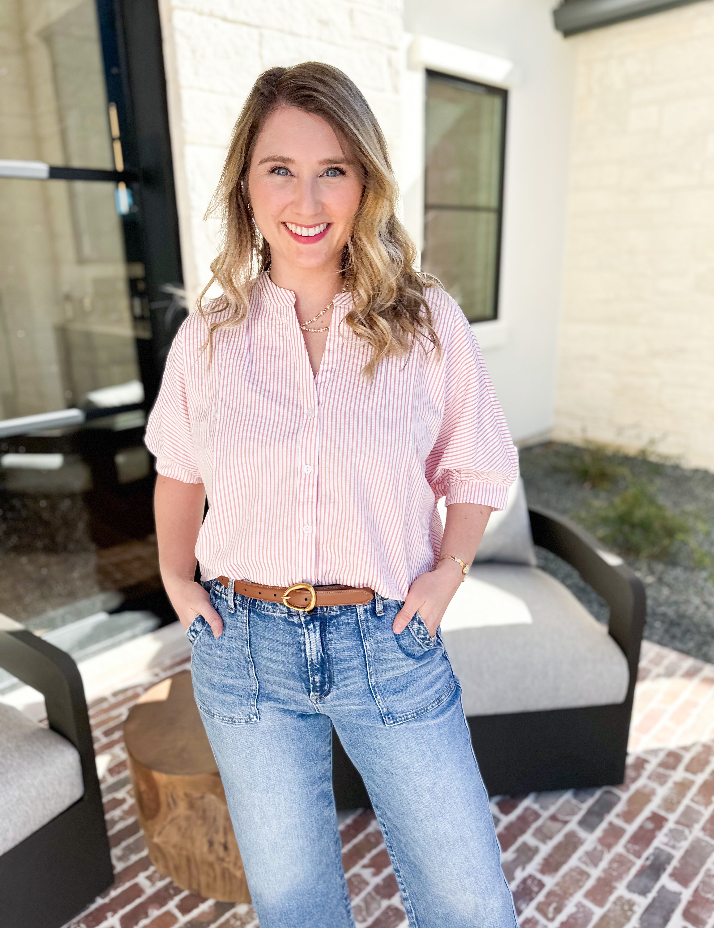 Stripe Dolman Blouse - Pink-200 Fashion Blouses-ALLIE ROSE-July & June Women's Fashion Boutique Located in San Antonio, Texas
