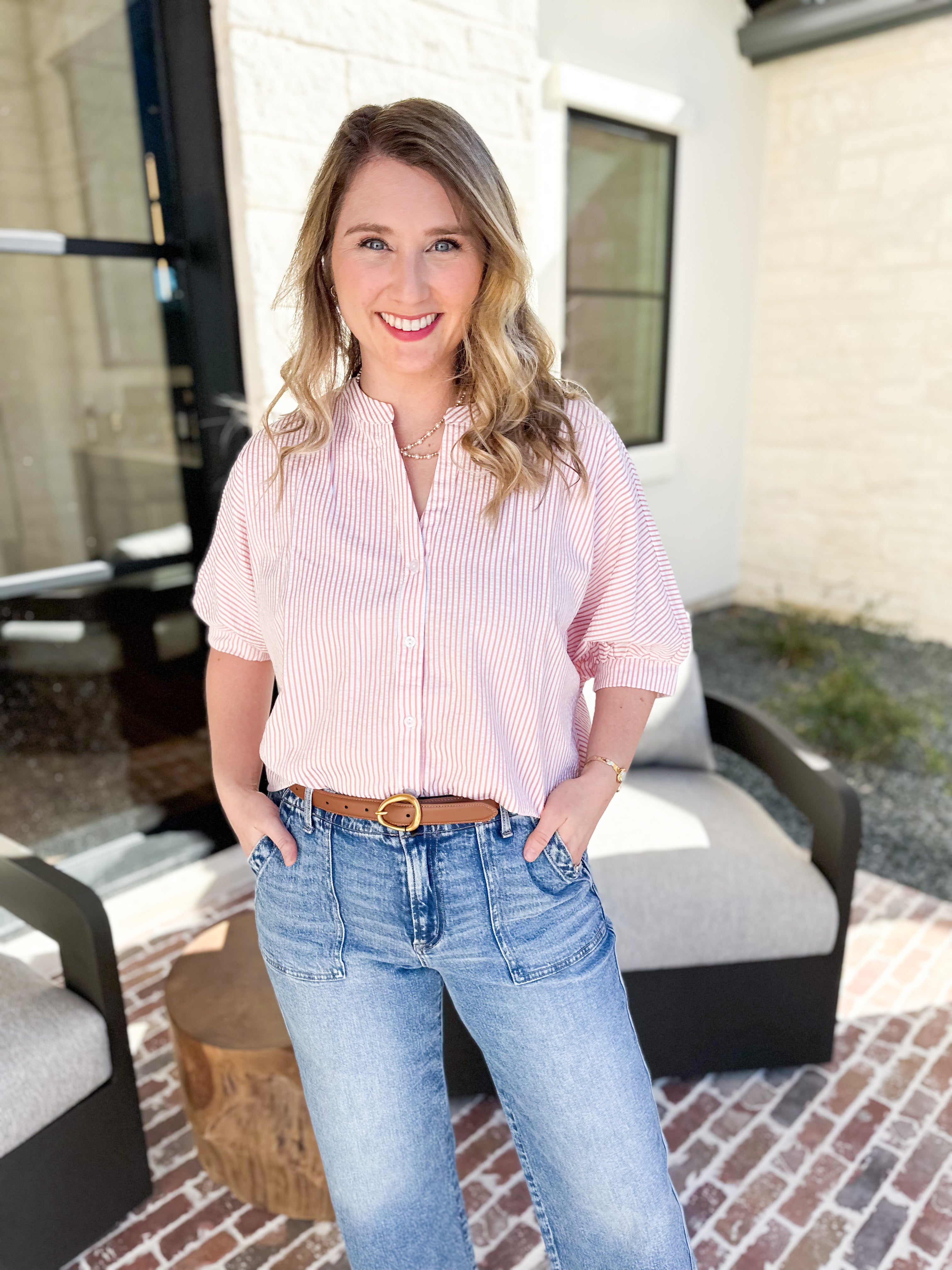 Stripe Dolman Blouse - Pink-200 Fashion Blouses-ALLIE ROSE-July & June Women's Fashion Boutique Located in San Antonio, Texas