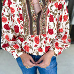 Autumn Floral Blouse-200 Fashion Blouses-ENTRO-July & June Women's Fashion Boutique Located in San Antonio, Texas