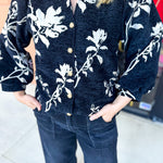 Ivory & Black Floral Blouse-200 Fashion Blouses-JODIFL-July & June Women's Fashion Boutique Located in San Antonio, Texas