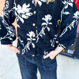 Ivory & Black Floral Blouse-200 Fashion Blouses-JODIFL-July & June Women's Fashion Boutique Located in San Antonio, Texas