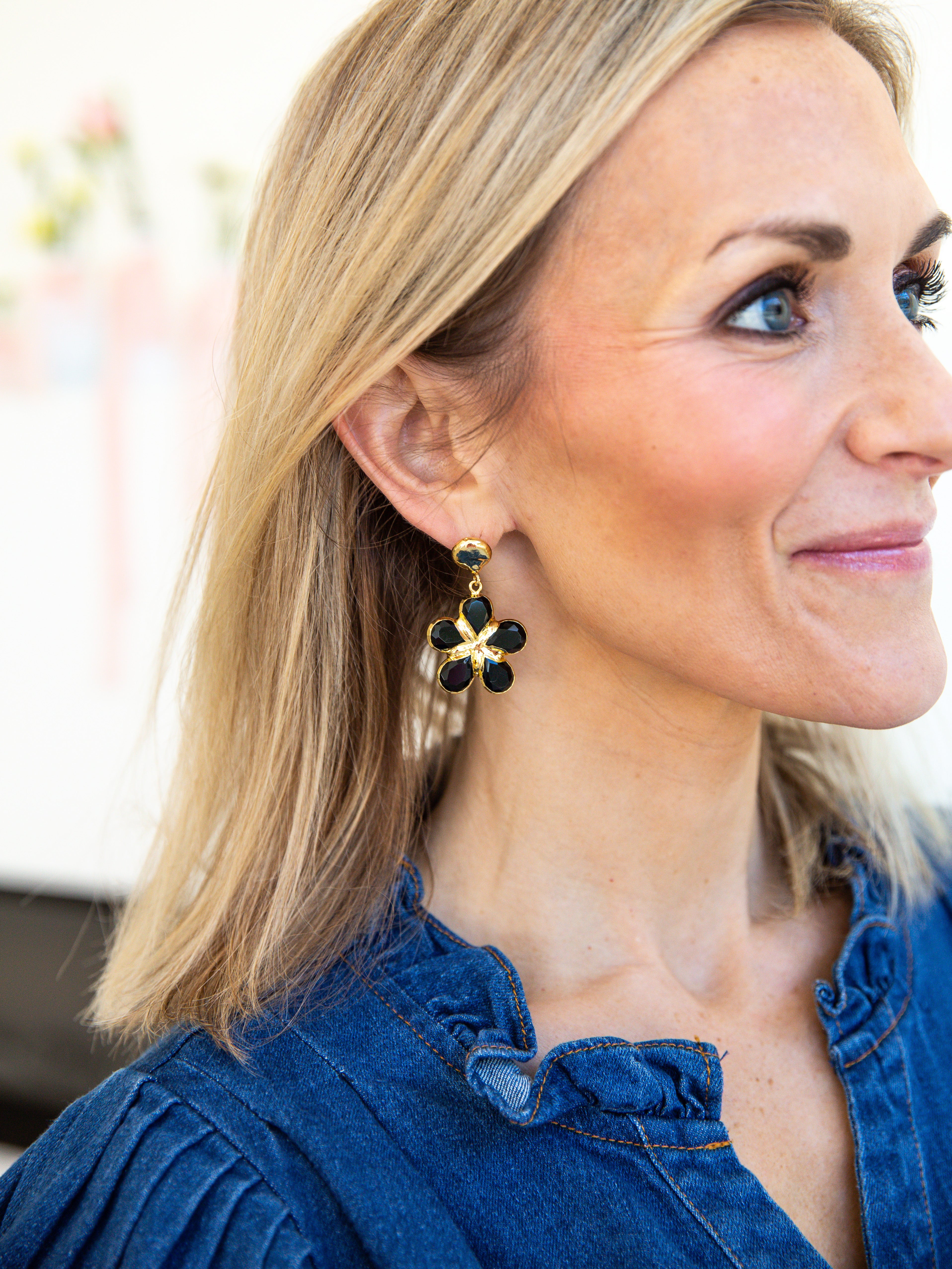Easton Elle - Black Flower Earrings-110 Jewelry & Hair-Easton Elle-July & June Women's Fashion Boutique Located in San Antonio, Texas