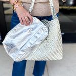 Ellery Mixed Woven Hobo Bag - Silver-130 ACCESSORIES-Moda Luxe-July & June Women's Fashion Boutique Located in San Antonio, Texas