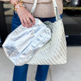 Ellery Mixed Woven Hobo Bag - Silver-130 ACCESSORIES-Moda Luxe-July & June Women's Fashion Boutique Located in San Antonio, Texas