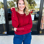 Long Sleeve Sweater Top - Crimson-230 Sweaters/Cardis-ENTRO-July & June Women's Fashion Boutique Located in San Antonio, Texas