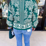 Pine Green Floral Sweater-230 Sweaters/Cardis-ENTRO-July & June Women's Fashion Boutique Located in San Antonio, Texas