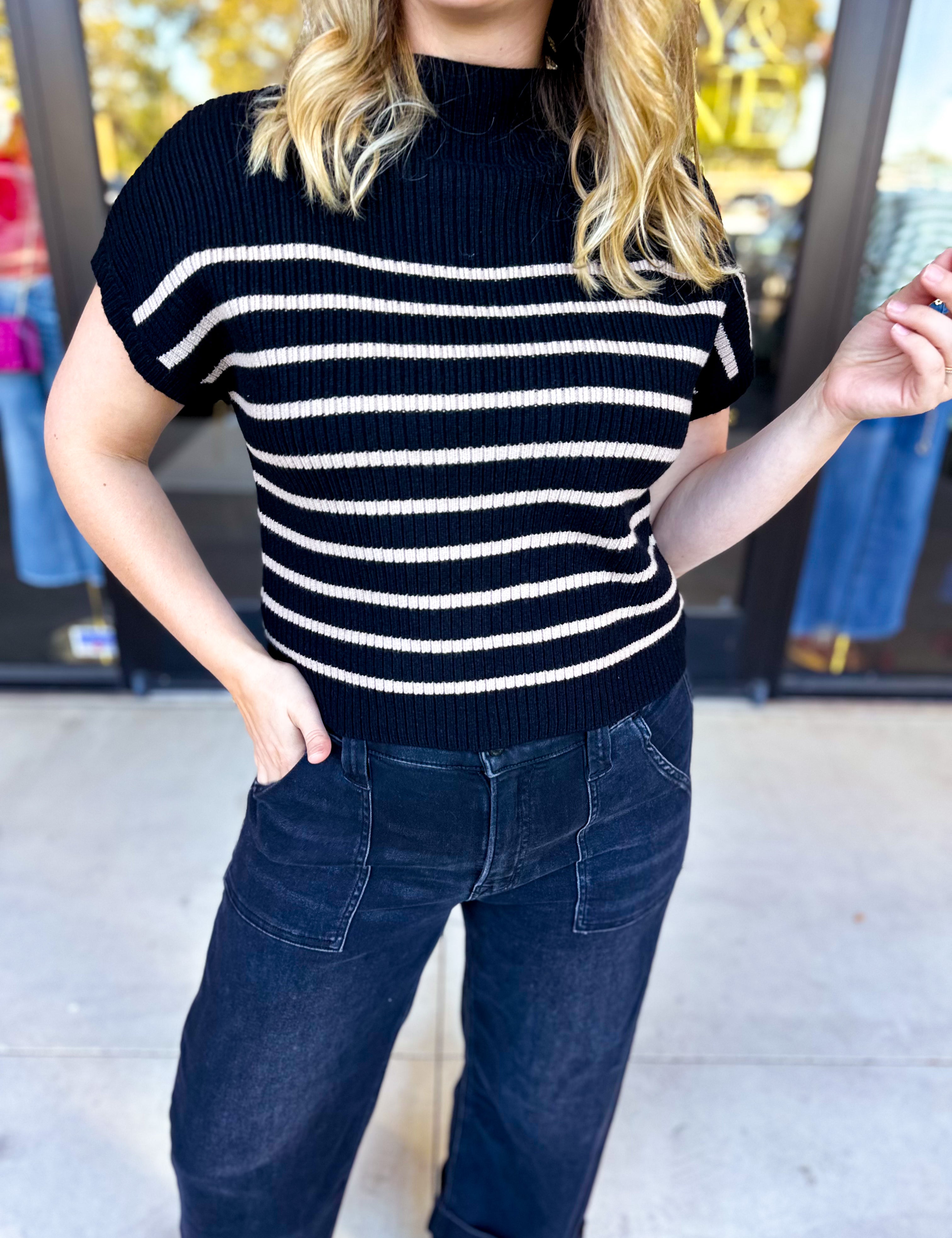 Pink Friday Doorbuster - Mock Neck Knit Sweater Top - Black - ONLINE-PINK FRIDAY DOORBUSTERS-BLU PEPPER-July & June Women's Fashion Boutique Located in San Antonio, Texas