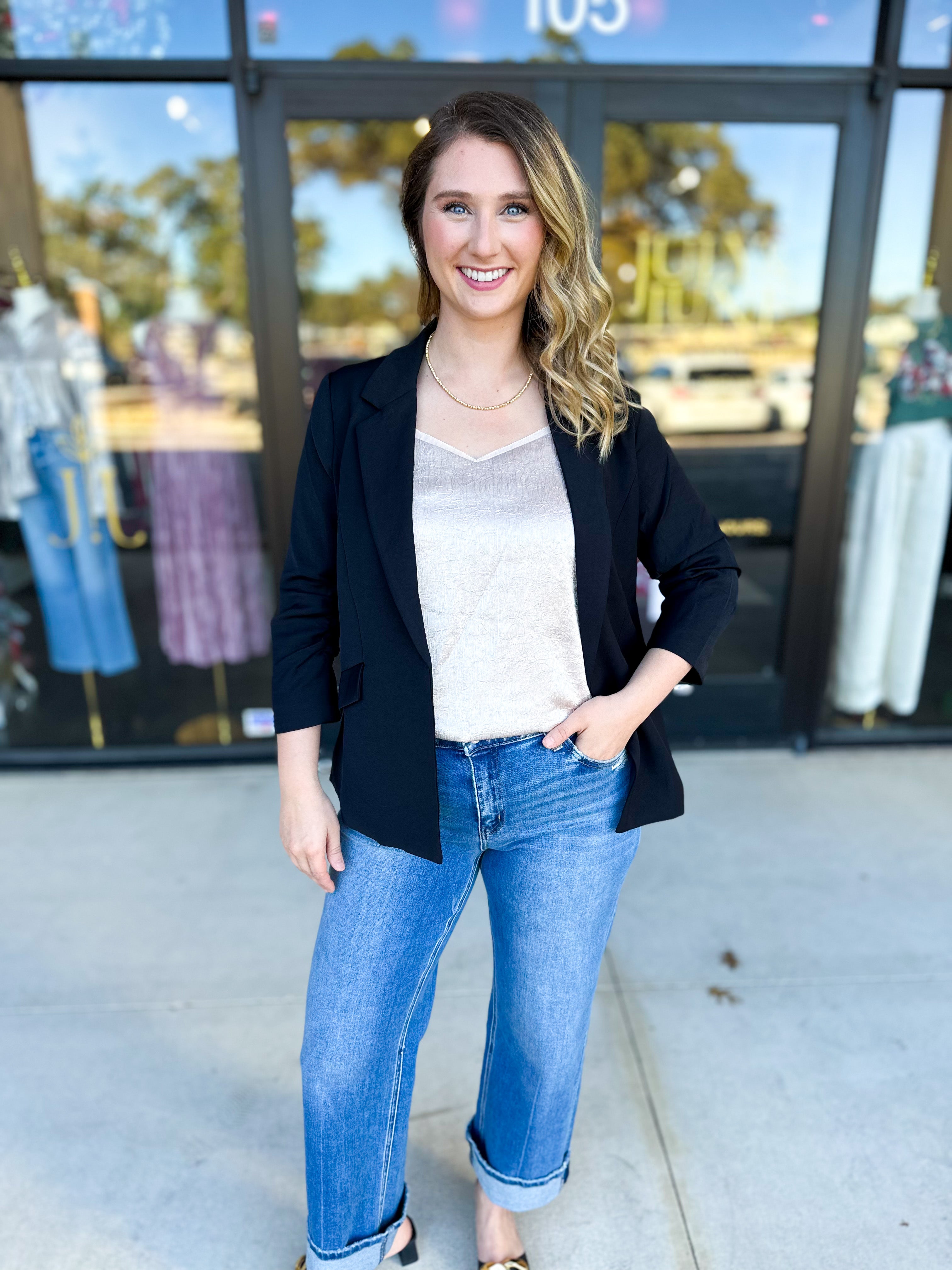 The Blair Blazer - Black-600 Outerwear-SKIES ARE BLUE-July & June Women's Fashion Boutique Located in San Antonio, Texas