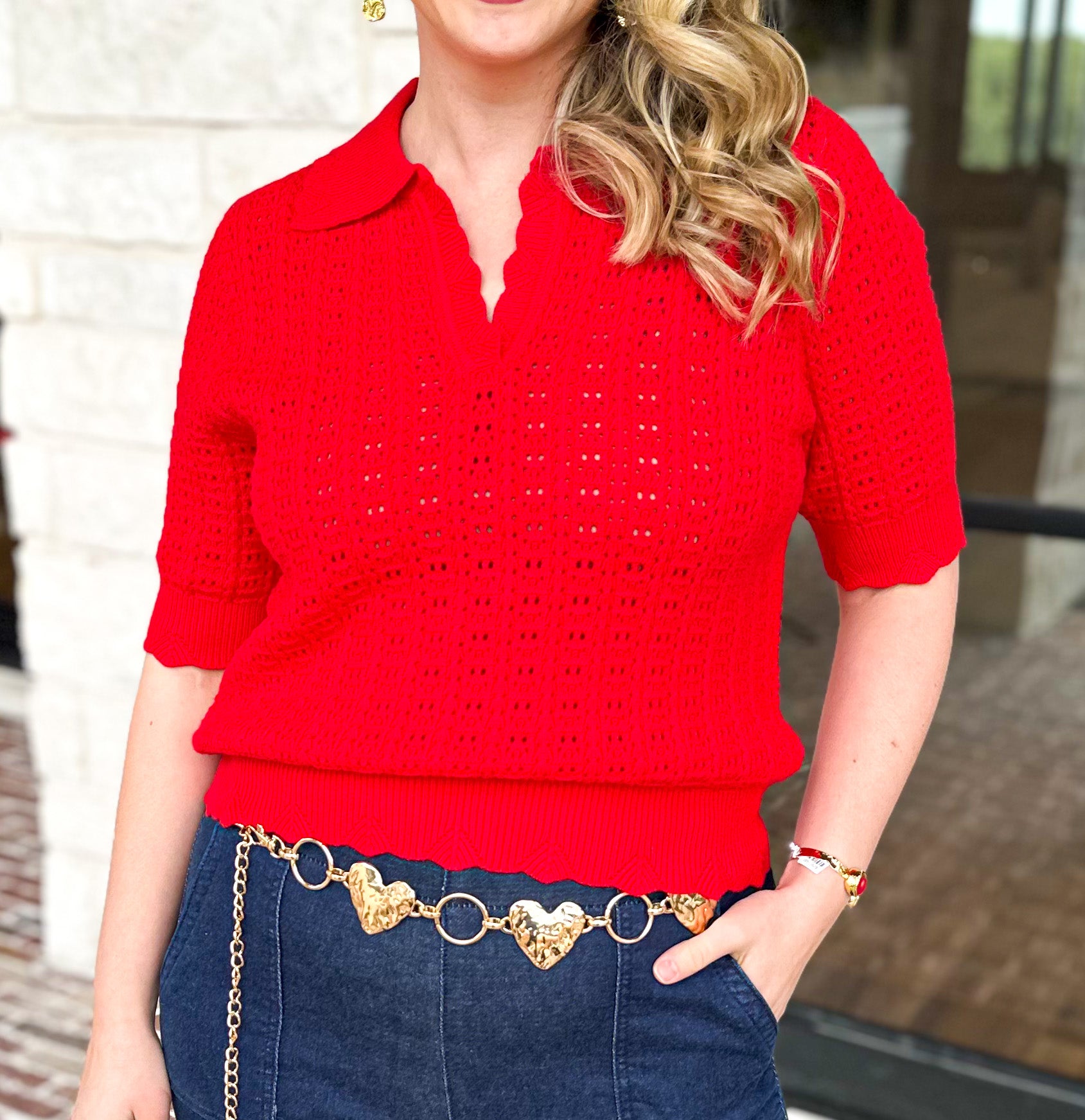 THML - Tomato Red Knit Top-230 Sweaters/Cardis-THML-July & June Women's Fashion Boutique Located in San Antonio, Texas