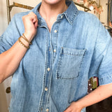 Short Sleeve Boxy Denim Button Down - Light Wash-200 Fashion Blouses-BLUIVY-July & June Women's Fashion Boutique Located in San Antonio, Texas