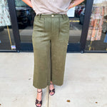 Olive Suede Scalloped Pants-400 Pants-JODIFL-July & June Women's Fashion Boutique Located in San Antonio, Texas