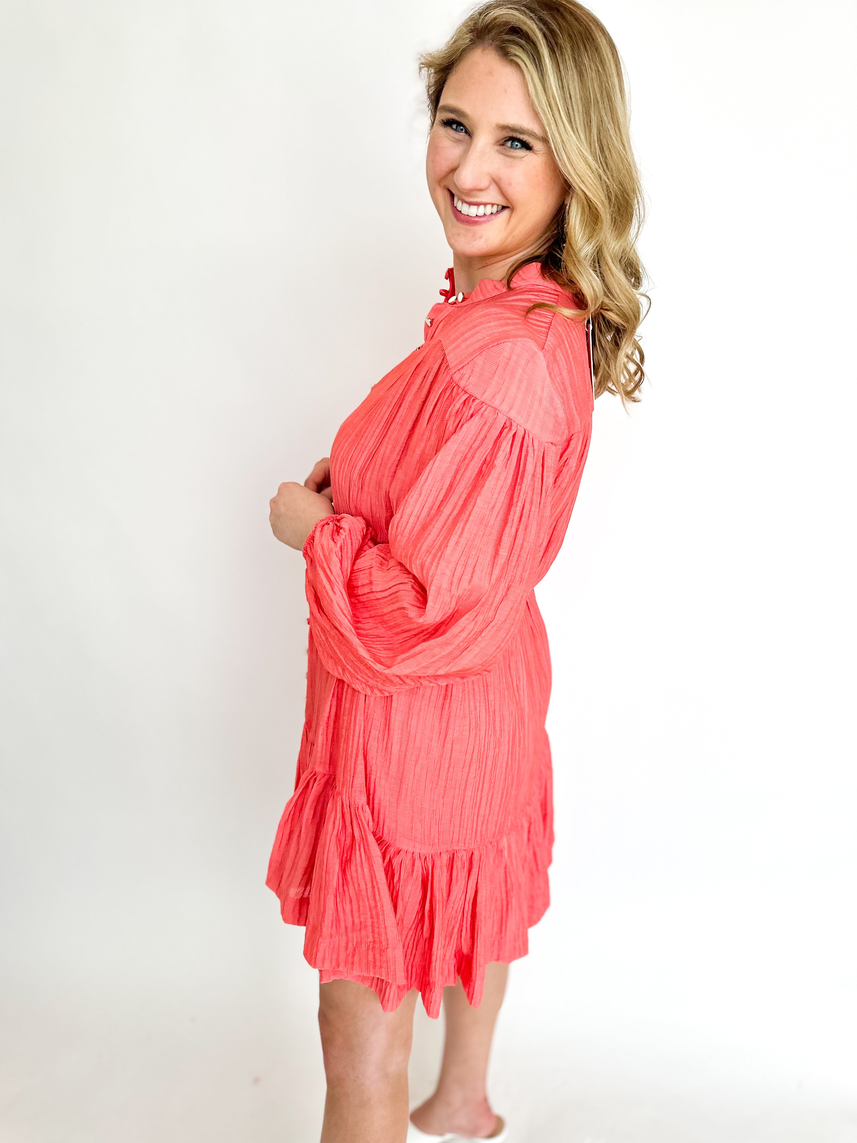 Belted Mini Dress - Coral-510 Mini-OLIVACEOUS-July & June Women's Fashion Boutique Located in San Antonio, Texas
